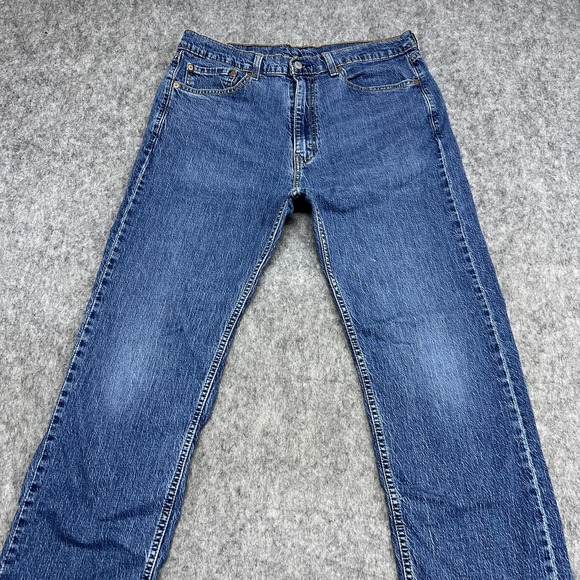 Levis 505 Jeans Mens 36x32 Blue Regular Straight Stretch Denim Pants Actual35x30 - Picture 5 of 16